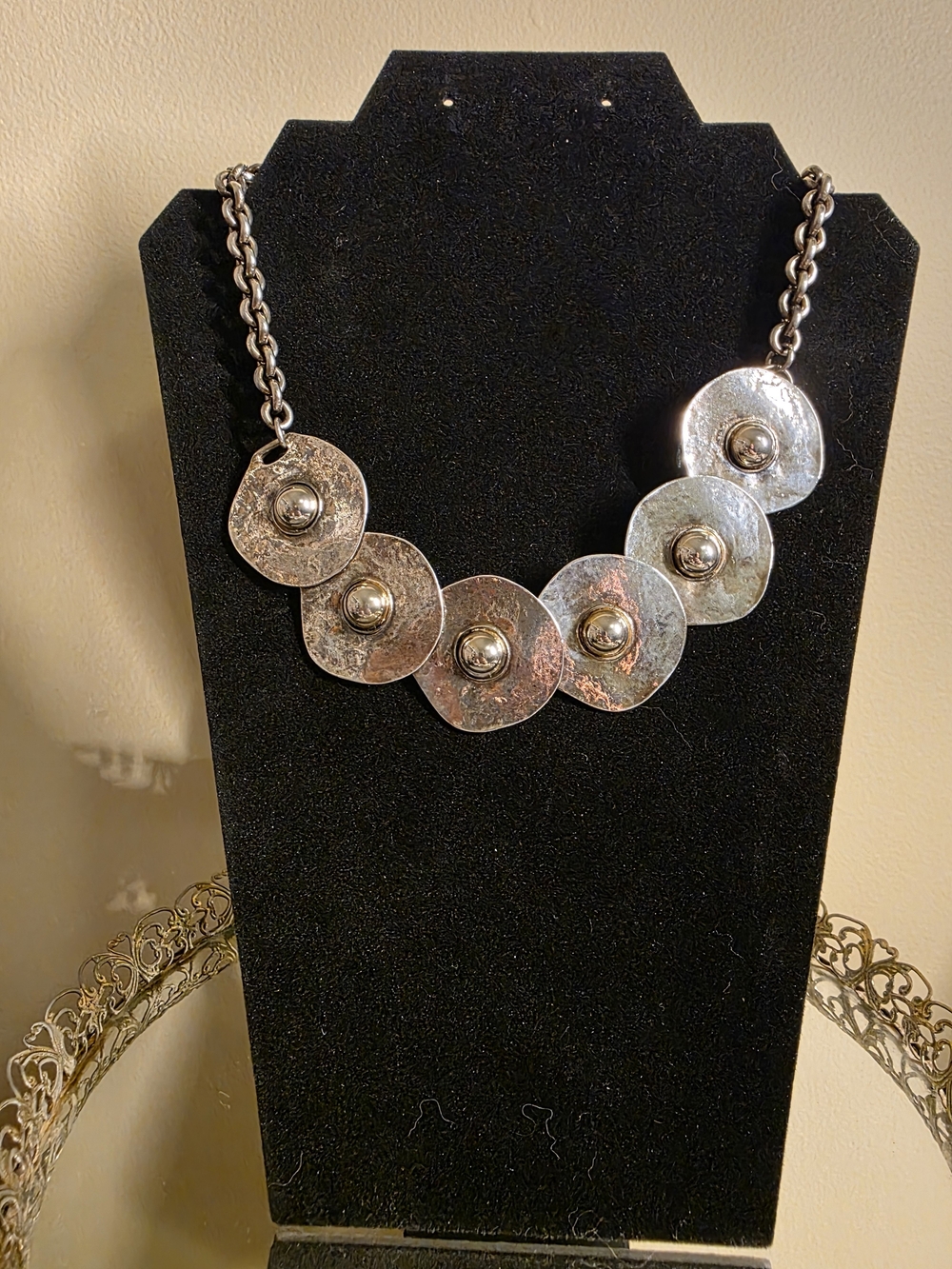 Silver-Tone Disc Statement Necklace - Unbranded
